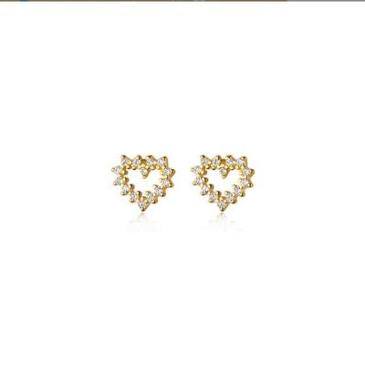 China FASHIONABLE S925 Sterling Silver Hollow Heart Stud Earrings Cubic Zircon Gold Plated Fine Jewelry Dangle Earrings for sale