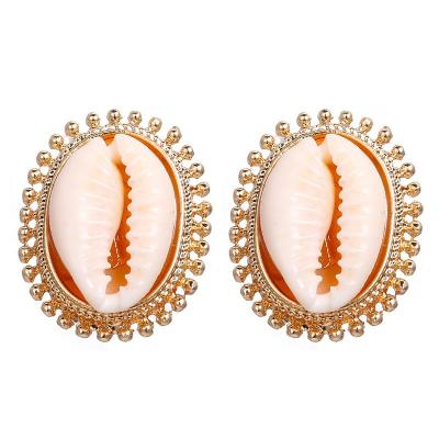 China Korean Trendy Christmas Creative Inlaid Geometric Jewelry Shell Stud Earring Gold Plated Huggie Earrings for sale