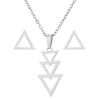 China Trendy Geometry Simple Good Quality Simple Jewelry Fashion Stainless Steel Triangle Necklace And Earring Set for sale