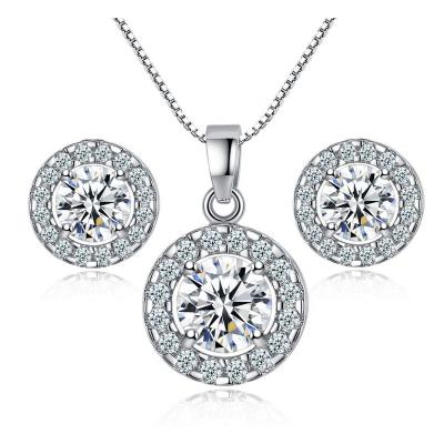 China FASHIONABLE Luxury Round Zircon Necklace Earring Sets For Women Silver Plated Rhinestone Party Christmas Gift High Quality Jewelry for sale