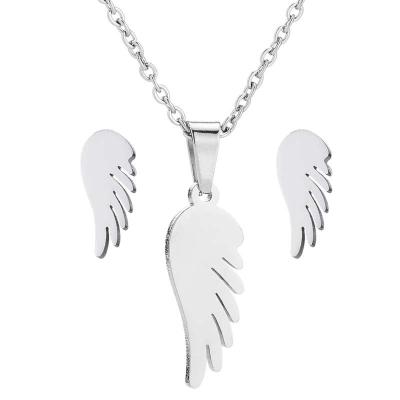 China CLASSIC Feather Jewelry Set Angel Wings Stainless Steel Necklace and Earrings Jewelry Clavicle Chain and Ear Studs Wear for Women for sale