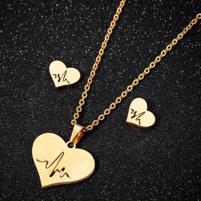 China Trendy BOHEMIA Stainless Steel Necklace Heartbeat For Women Graduation Gift Fashion Heartbeat Jewelry Sets New for sale