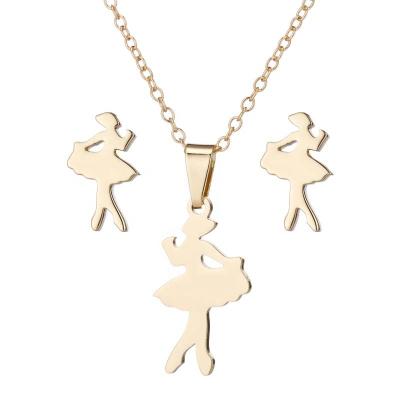 China 2021 New Fashion Stainless Steel Fashion Girl Ballet Dancer Ballet Jewelry Necklace Set Dancer Jewelry Earrings for sale