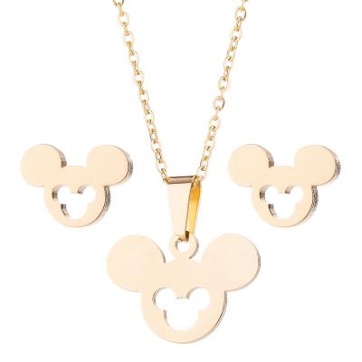 China Mickey Mouse Necklaces Stud Earrings Cute TRENDY Set Stainless Steel Cartoon Christmas Pendant Jewelry for sale