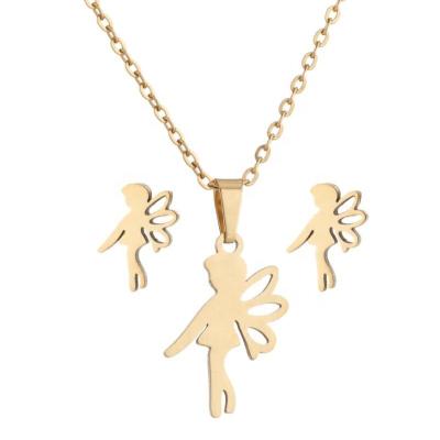 China FASHIONABLE Elves Girl Custom Cute Stainless Steel Jewelry Pendant Gold Plated Jewelry Elf Earrings Necklace Set for sale