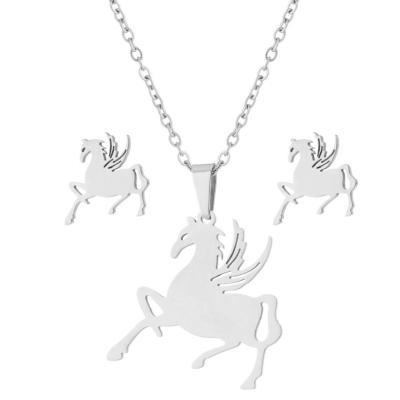 China Hot Sale Custom Made Cute Cute Animal Horse Stainless Steel Women Necklaces And Pendant Earring Sets for sale