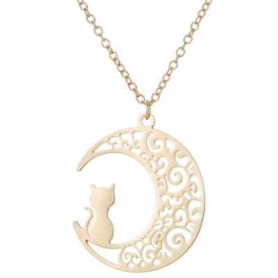 China Hollow Moon Cat Stainless Steel Necklace origami custom punk for women link chain necklace for sale