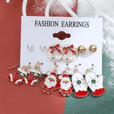 China 6pairs/Set TRENDY Christmas Snowflake Bell Earrings Set Cartoon Drip Tassel Brincos Fine Jewelry for sale