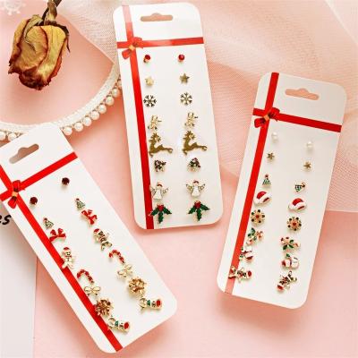 China 8pairs/Set TRENDY Snowflake Pearl CZ Stud Earrings Set Cartoon Drip Christmas Brincos Fine Jewelry for sale