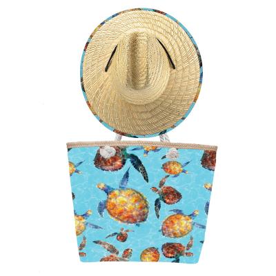 China 2022 Fashion Canvas Tote Bag Factory Price Wholesale Full Print Women's Other Aesthetic Embroidered Beach Tote Bag With Straw Hat Set for sale