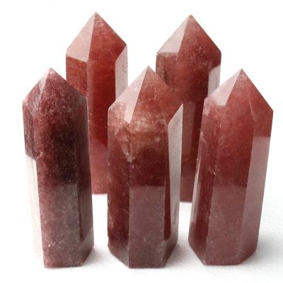 China High Quality China Healing Stones Tower Strawberry Quartz Crystal Wand Point For Home for sale