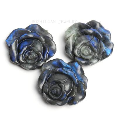 China China wholesale carved natural blue labradorite crystal stone carving flower shape pendant for sale