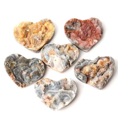 China China Natural Rough Mineral Specimen Crystal Heart Agate Geode Druzy Carving Heart Pendant for sale