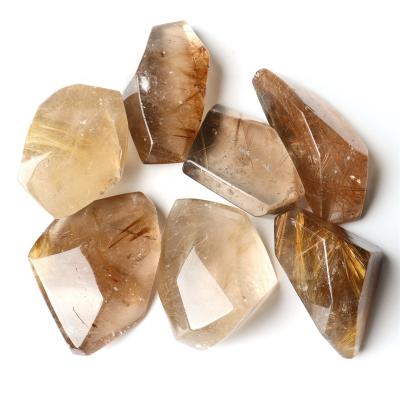 China China Polished Yellow Hair Irregular Shaped Palm Stone Quartz Gemstone Crystal Ore For Decoration for sale