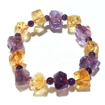 China Tumble Free Citrine Gravel Stone China Amethyst Stretch Bangles Crystal Shape Bracelet For Gift for sale