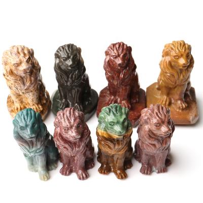 China China natural ocean jasper craft crystal hand carved lion statue ornament quartz stone animal carving gift for sale