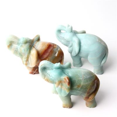 China Natural China Hand Carving Elephant Craft Crystal Hand Carved Animal Amazonite Stone Ornament for sale