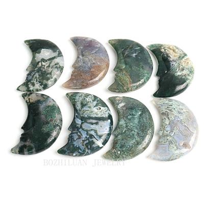 China China Wholesale Crystal Craft Moon Crystal Carved Moss Agate Aquatic Quartz Carving For Home Decor for sale