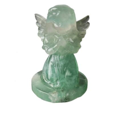 China China Green Fluorite Crystal Hand Carved Angel Craft Angel Figurine For Home Ornament for sale