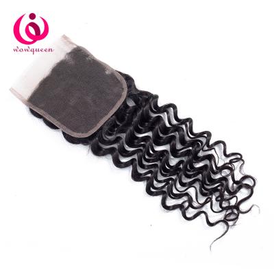 China Hot Selling 100% Original Natural Brazilian Deep Wave Good Quality Unprocessed Virgin Hair Cheap Human Hair 4*4 Lace Closure With Baby Hair for sale