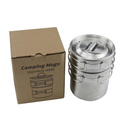 China Sustainable Outdoor Camping Folding Picnic 304 Stainless Steel Coffee Tea Water Cup Cookware Set for sale