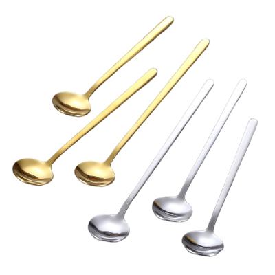 China Small Sustainable 410 Stainless Steel Round Coffe Spoons Handle Dessert Stirring Scoop Mixing Set for sale