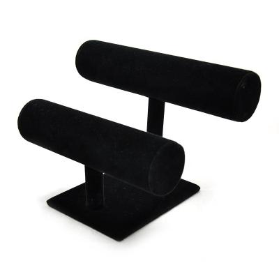 China Jewelry Show Custom Made Velvet 2 Tier Watch Stand Two Tier Bracelet Stand Jewelry Display Rack for sale