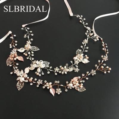 China SLBRIDAL ALLOY Crystal Rhinestones Freshwater Pearls Wedding Hair Vine Headband Bridesmaids Women Handmade Cable Bridal Jewelry for sale