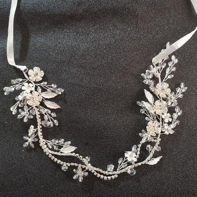 China SLBRIDAL ALLOY Hair Accessories Handmade Silver Clear Vine Headband Women Bridal Crystal Rhinestone Floral Leaf Wedding Hair Jewelry for sale