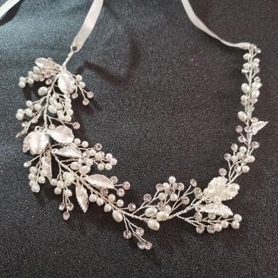 China SLBRIDAL ALLOY Crystal Rhinestone Pearls Floral Leaf Silver Handmade Wedding Hair Accessories Hair Vine Headband Women Bridal Jewelry for sale