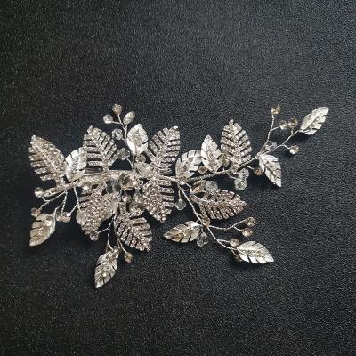 China SLBRIDAL ALLOY Silver Alloy Austrian Crystals Rhinestones Flower Bridal Leaf Wedding Hair Clip Barrettes Headpiece Hair Accessories for sale