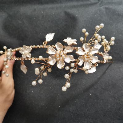 China Alloy+Rhinestone+Simulated Pearl Handmade Crystal Pearls Flower Wedding Tiara Headband SLBRIDAL Rhinestone Headpieces Hair Accessories Women Bridal Jewelry for sale