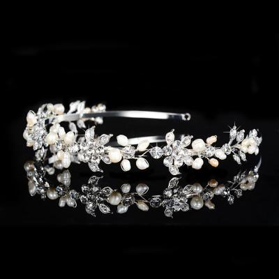 China SLBRIDAL Alloy+Rhinestone+Freshwater Pearls Crystal Freshwater Pearls Wedding Tiara Headband Crown Hair Accessories Women Bridal Jewelry Headpieces for sale