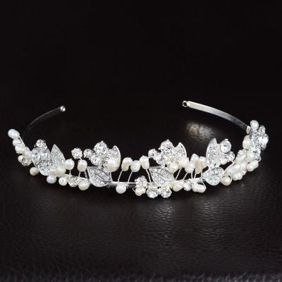 China SLBRIDAL Alloy+Rhinestone+Freshwater Pearls Crystal Freshwater Pearls Wedding Tiara Headband Crown Hair Accessories Women Bridal Jewelry Headpieces for sale