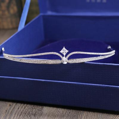 China SLBRIDAL ALLOY Silver Pave Set Cubic Zirconia Wedding Tiara Headband CZ Queen Bridal Bridesmaids Princess Pageant Party Crown Queen Women for sale