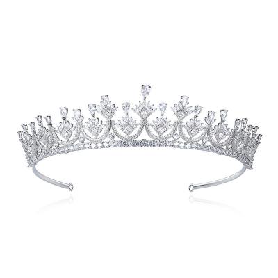 China SLBRIDAL ALLOY Copper Alloy Micro Pave Cubic Zircon Wedding Tiara Headband Bridal Queen Princess CZ Crown Bridesmaids Women Jewelry for sale