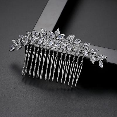 China SLBRIDAL Brass Top Quality Micro Pave Cubic Zircon Bridal Hair Comb Wedding CZ Headdress Hair Accessories Bridesmaids Women Jewelry for sale