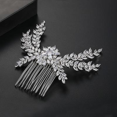 China SLBRIDAL Brass Top Quality Micro Pave Cubic Zircon Bridal Hair Comb Wedding CZ Headdress Hair Accessories Bridesmaids Women Jewelry for sale