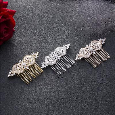 China SLBRIDAL Brass Good Quality Fork Setting Clear Cubic Zircon Hair Comb Wedding CZ Bridal Headpieces Hair Accessories Women Jewelry for sale