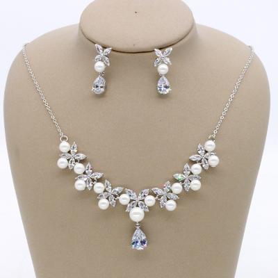 China SLBRIDAL ALLOY Copper Wedding Cubic Zircon Beads Bridal Jewelry Set CZ Necklace Earring Set Banquet Party Jewelry Set Women Jewelry for sale