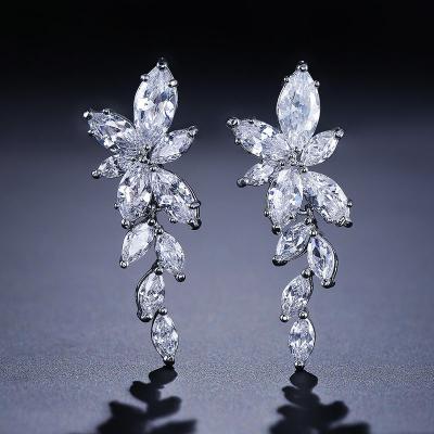 China SLBRIDAL Romantic Fork Setting Top Grade CZ Wedding Bridal Bridesmaids Earring Pin Luxury Dangle Cubic Zirconia Drop Earrings for sale