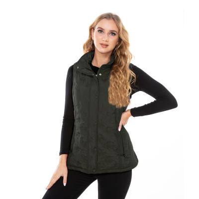 China Dark Green Winter Windproof Women Invest Sleeveless Plus Size Coats Casual Fashion Warm Cotton Vest Waistcoat for sale