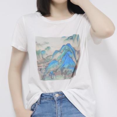 China QUICK DRY White Short Sleeve Oversized Women's Plus Size Cotton T Shirt Casual Landscape Oil Painting Printing Women's T-shirts for sale