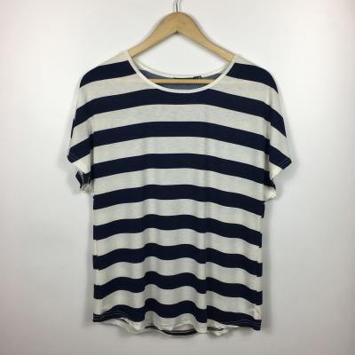 China QUICK DRY Casual Dark Blue Short Stripe Summer T-Shirt Women Oversized Casual Sleeve Plus Size O Neck Shirts For Women for sale