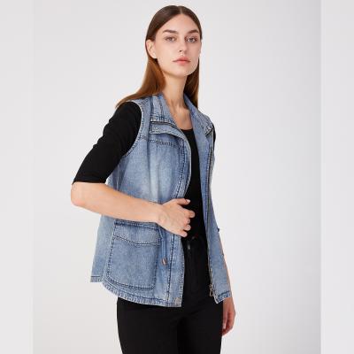 China 100 Sleeveless Breathable Sleeveless Denim Jacket Women Vest Ladies Jeans Cotton American European American Stylish for sale