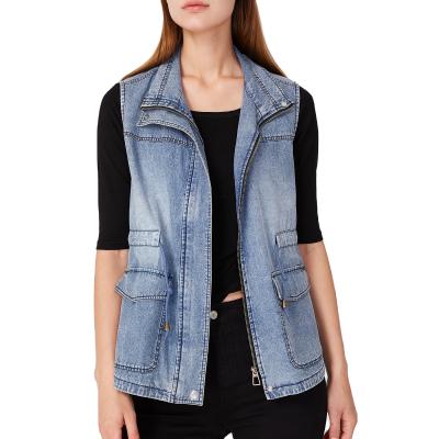 China Stylish 100 Sleeveless Cotton Women's Windproof Vest Denim Jacket Jeans Ladies European American for sale