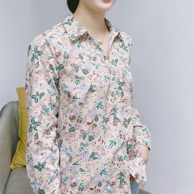 China Anti-Wrinkle Floral Plus Size Shirts Office Vacation Casual V-Neck Tops Elegant Long Sleeve Fashion Women Ladies Tops for sale