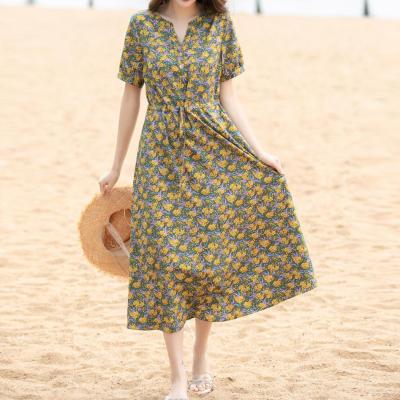 China Hot Sale Breathable Casual Dresses Beach Holiday Travel Plus Size Women's Mini Dresses Elegant Short Sleeve V-Neck Dress Dress for sale