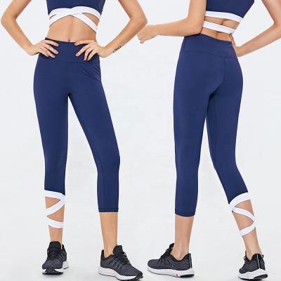 China Fashion Breathable New Design Crisscross Strappy Sport Wear Yoga Pants Gym Gaiters Fitness Clothing Women Cropped Workout Gaiters for sale