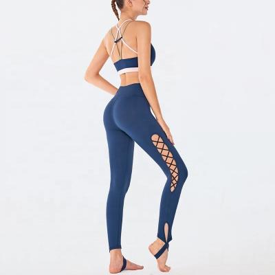 China Hot Sale Stirrup Custom Logo Tracksuit Women Breathable Clothing For Fitness Yoga Wear Sets Athletic Suit Sports Bra Set Gaiters Deporte for sale